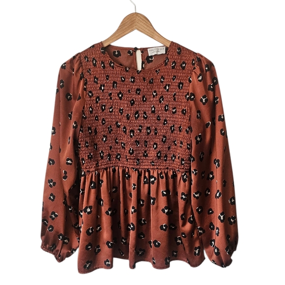 Dress Forum Tops - Dress Forum Cheetah Print Babydoll Smocked Top, Contemporary Animal Print Size S